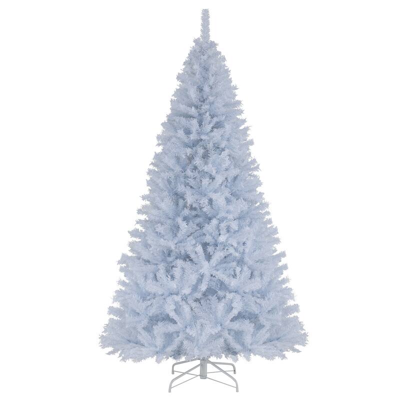 Gymax 7 FT Pre-Lit Artificial Christmas Tree Hinged White Xmas Tree w/