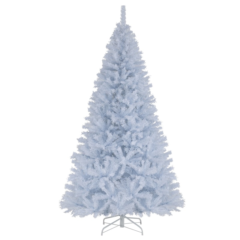 Pre-Lit White Christmas Tree with LED Lights and 11 Lighting Modes PVC Metal Holiday Tree with Stand - 7 Foot