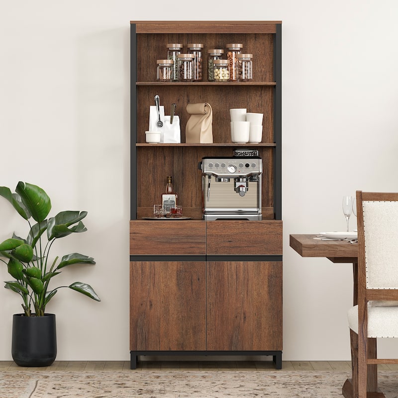 WAMPAT Modern 72" Tall Bookcase with Metal Base and Adjustable Shelves, Library Book Shelf with Storage Cabinet