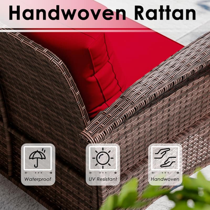 Cozywor 72"Wide 3-Seat Brown Wicker Outdoor Sofa, Couch Patio Sofa with Deep Seating and Thick Cushions, Red