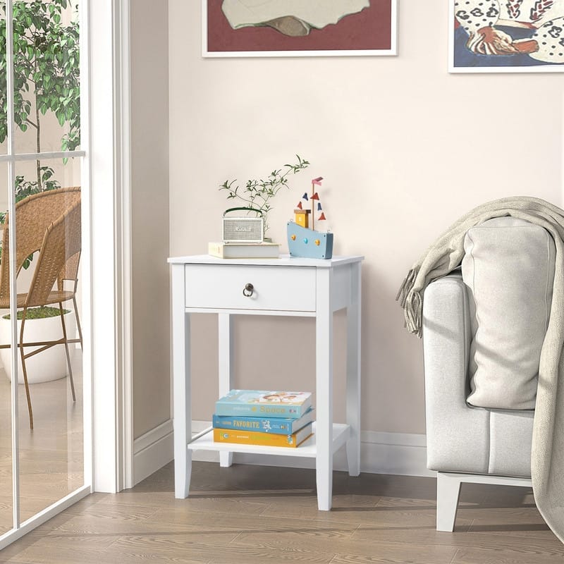 White Nightstand with Drawer - White - 1-drawer