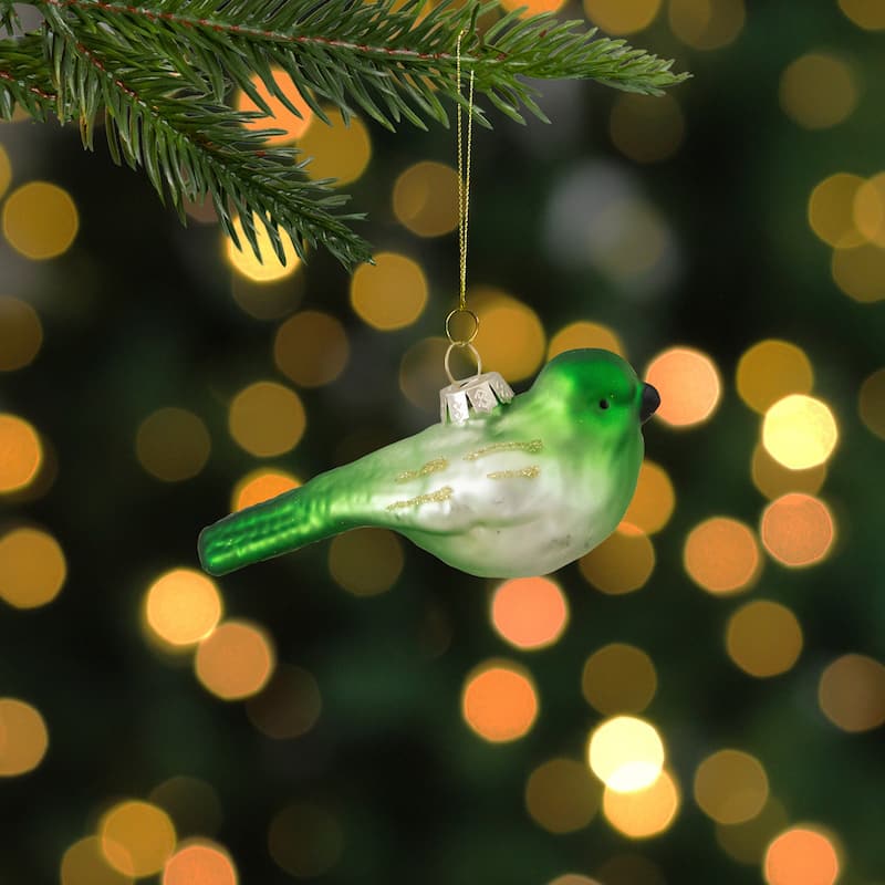 4" Green and White Glass Bird Christmas Ornament