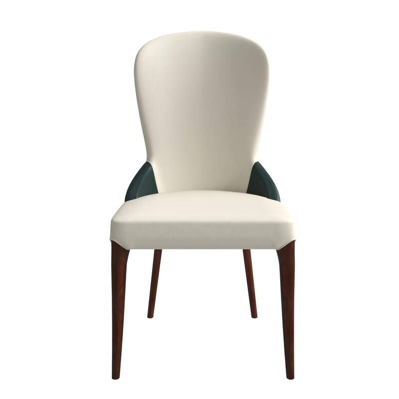 Havana Leather Upholstered Solid Wood Dining Chair Two-Tone Color Design Set of 4
