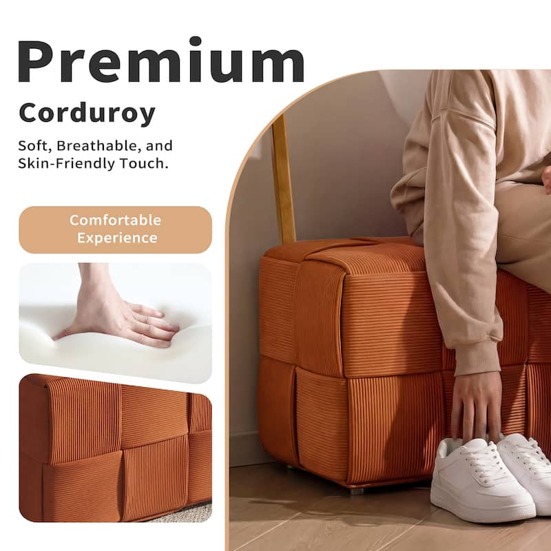 Ottoman Foot Rest Soft and Comfortable Ottoman Square Corduroy Woven Design Sofa Stool