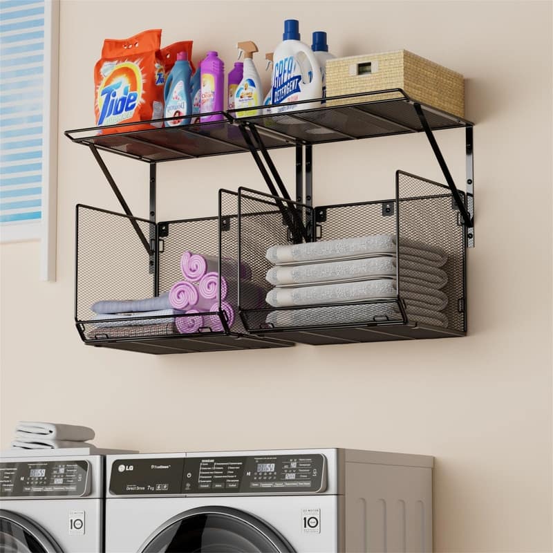 2 Pack Laundry Room Shelves Organization - 16.5"D x 11.8"W x 12.5"H - Black