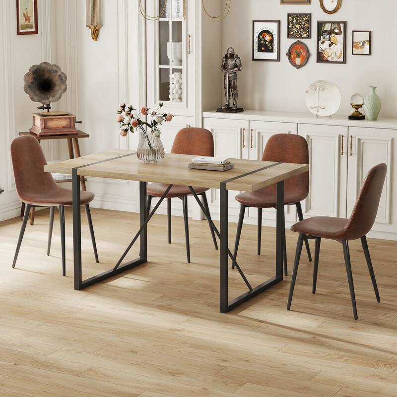 Brown Ergonomic Fabric Seating with Metal Legs, Dining Table Coffee Table, Dining Table & Chairs Set