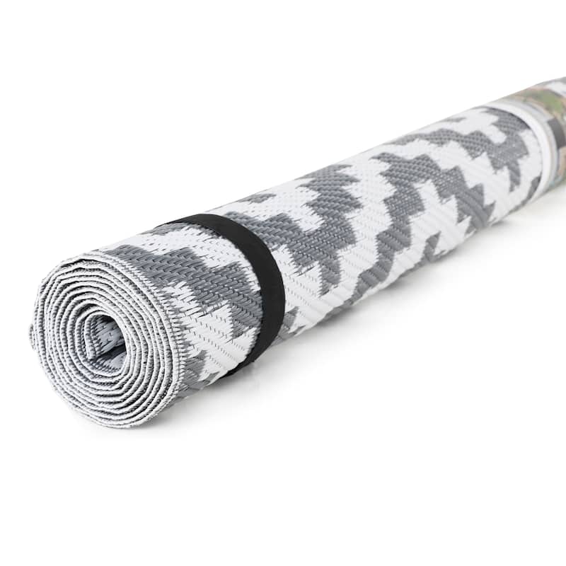 Nuu Garden Outdoor Reversible Rug, Rectangular Foldable Mat, Camping, RV, Gray & White Color