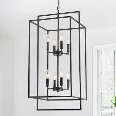 15.74inch Cage Two-tier 8-light Height Adjustable Metal Frame Chandelier for Multiple Different Spaces