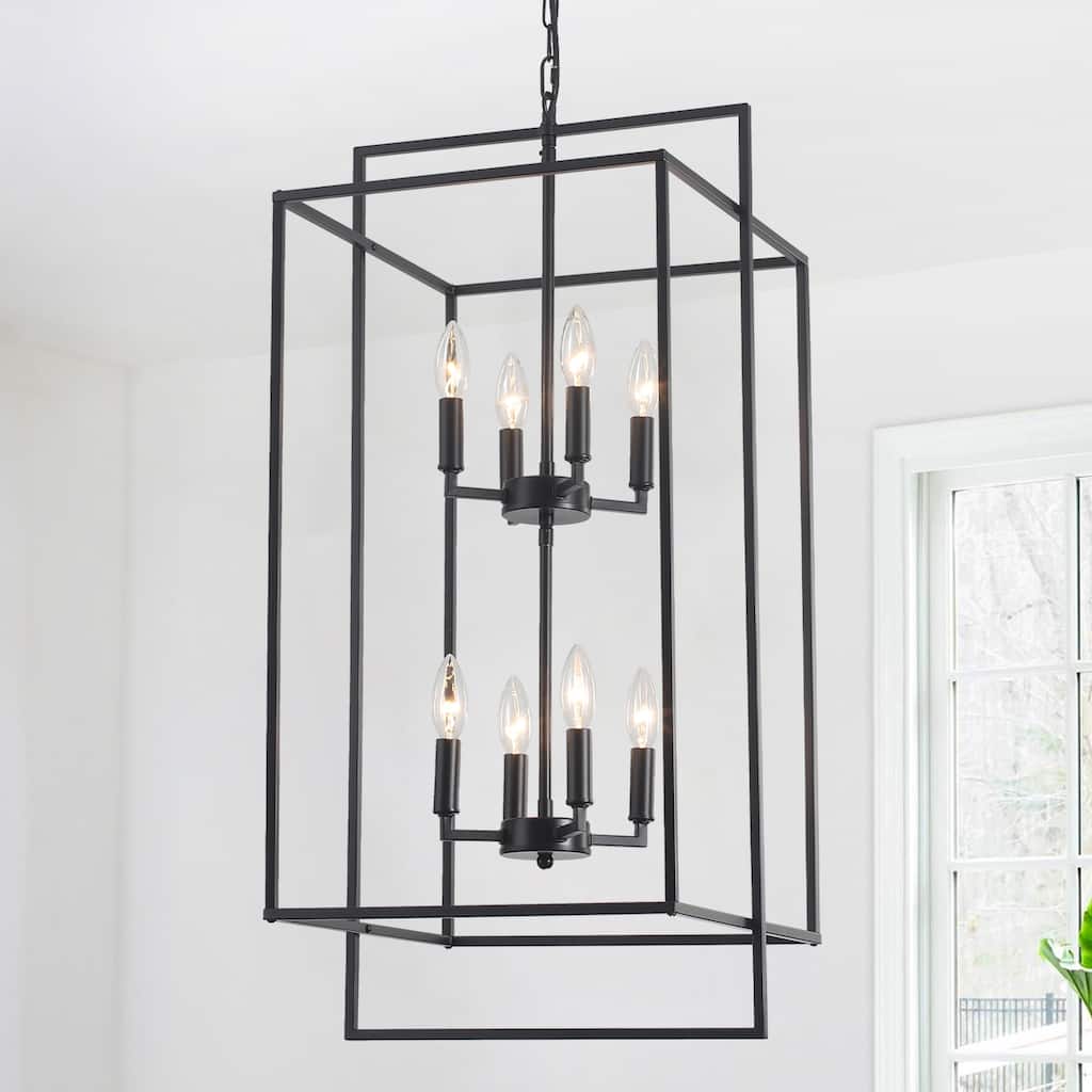 15.74inch Cage Two-tier 8-light Height Adjustable Metal Frame Chandelier for Multiple Different Spaces