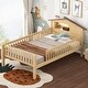 preview thumbnail 2 of 13, Twin Size Wood Kids Platform Bed with House-Shaped Headboard, Built-in LED Light, Guardrails Storage for Bedroom, Natural