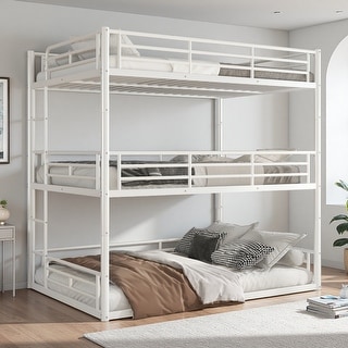 Full over Full over Full Metal Triple Bunk Bed with Safety Guardrails ...