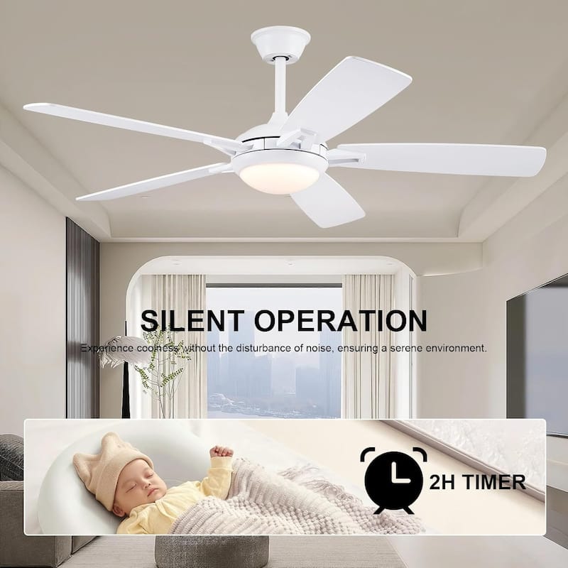 46“/52” Inch Modern Ceiling Fan with LED and Remote,5 Plywood Blades,Remote and APP Control