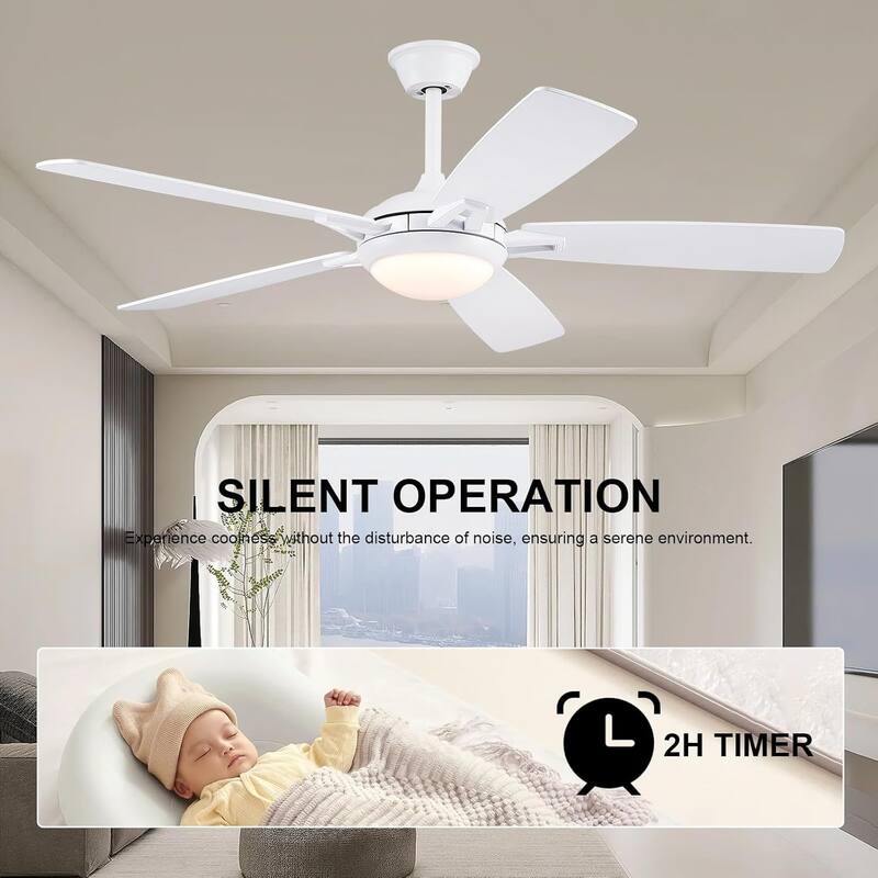 52" Downrod Ceiling Fan with Light and Remote,Reversible DC Motor,5 Plywood Dual Side Blades - 52 Inches