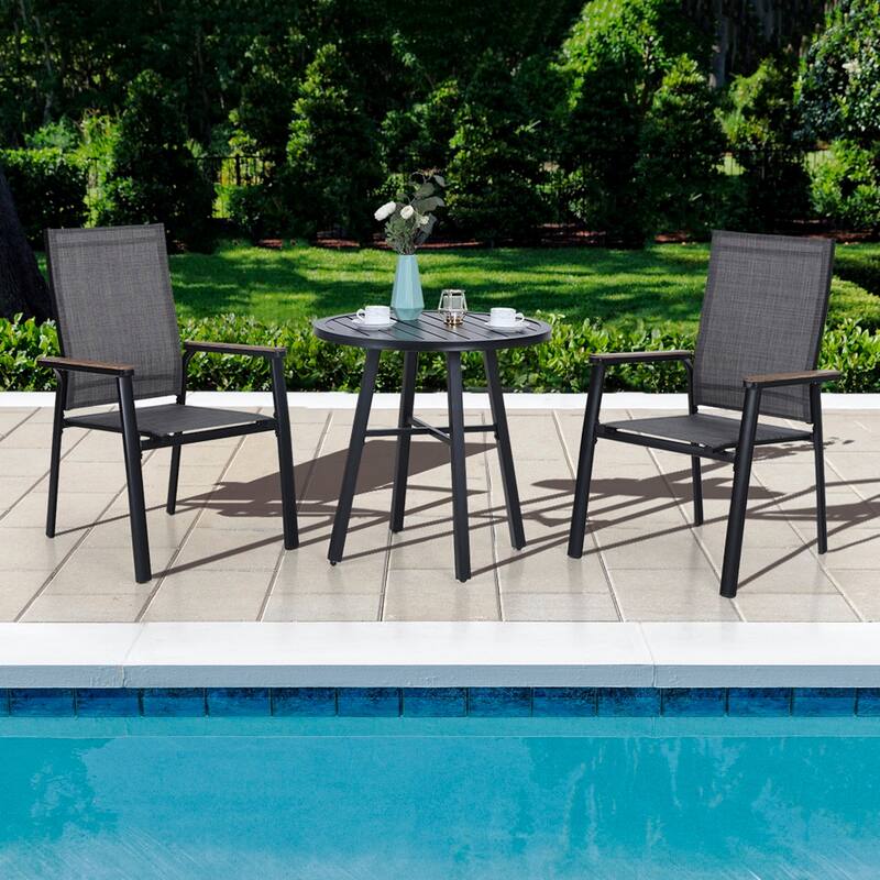 MAISON ARTS 3 Piece Bistro Set, 2 x Aluminium Stackable Dining Chairs and 1 x side table