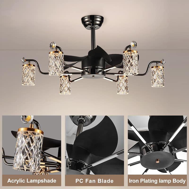 Modern Fandelier with Light and Remote, Modern luxury LED Chandelier Ceiling Fan for Living Room