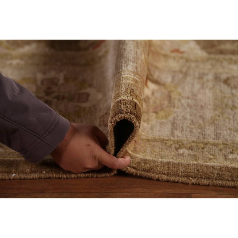 Vegetable Dye Brown Peshawar Oriental Area Rug Handmade Wool Carpet - 9'0"x 11'10"