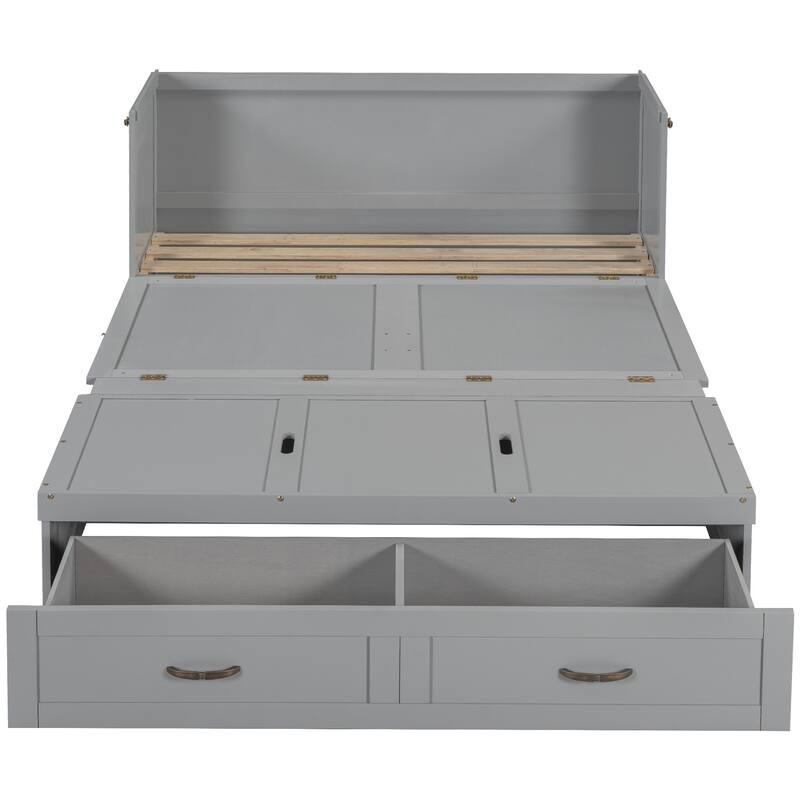 Space-Saving Design Murphy Bed with USB Ports, Large Drawers and Metal Handles