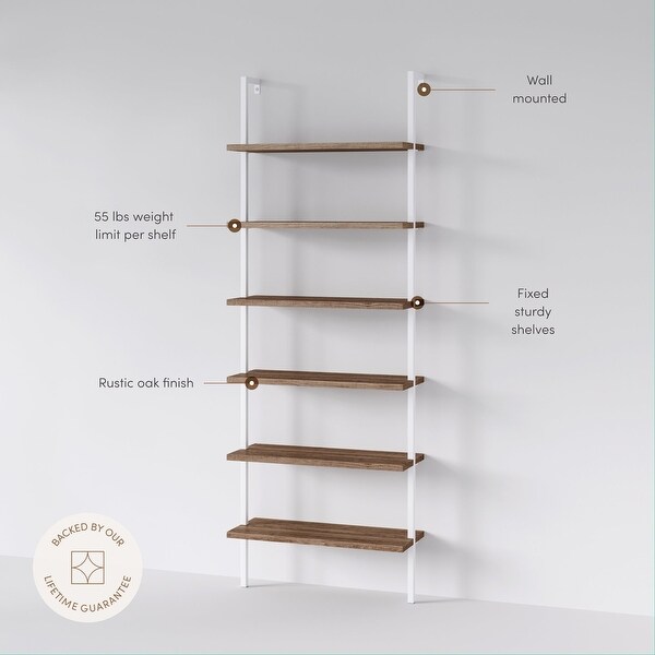 Nathan James Theo 6-Shelf Tall Bookcase, Wall Mount Bookshelf Wood
