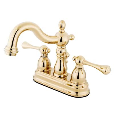 Heritage Two-Handle 3-Hole Deck Mount 4 in. Centerset Bathroom Faucet in Polished Brass