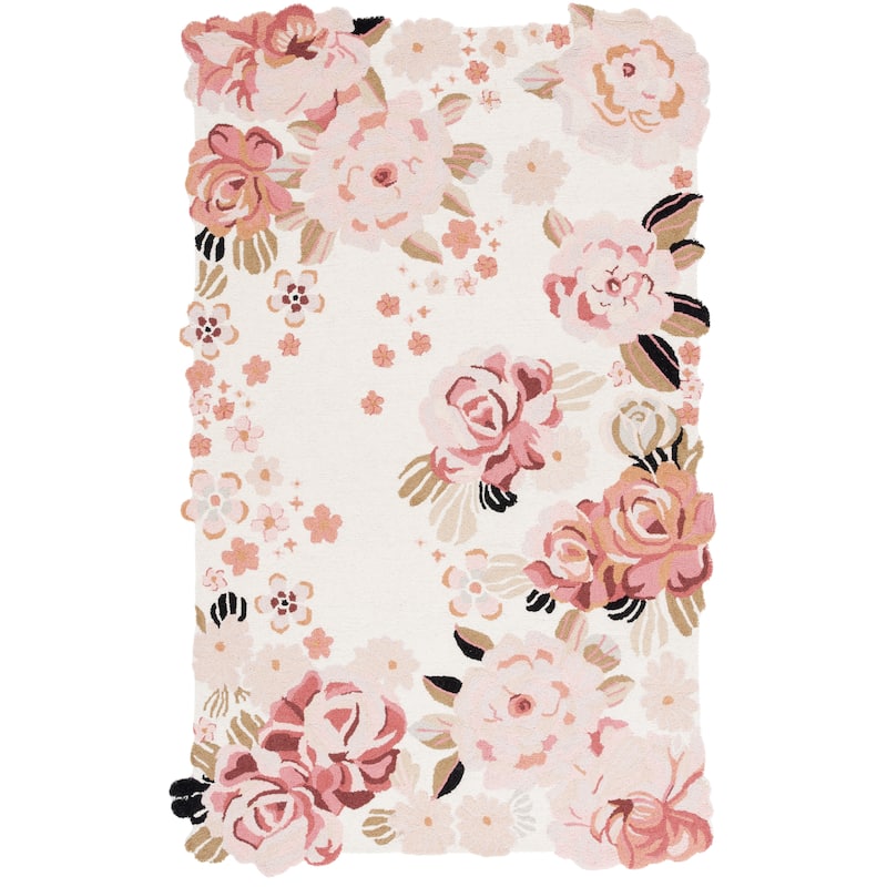 SAFAVIEH Handmade Jardin Betta Country Wool Rug - 4' x 6' - Ivory/Pink