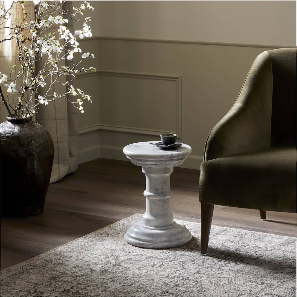 Jonathan End Table-Veined White Marble Solid