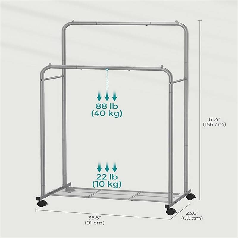 Double Rod Clothes Rack with Wheels - 23.4"D x 36.4"W x 62.2"H