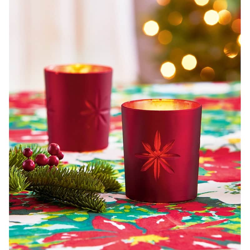 Cosmo Round Tealight Holder Red Glass Candle Holder for Christmas 3x3x3.5 Inches Wipe with Damp Cloth