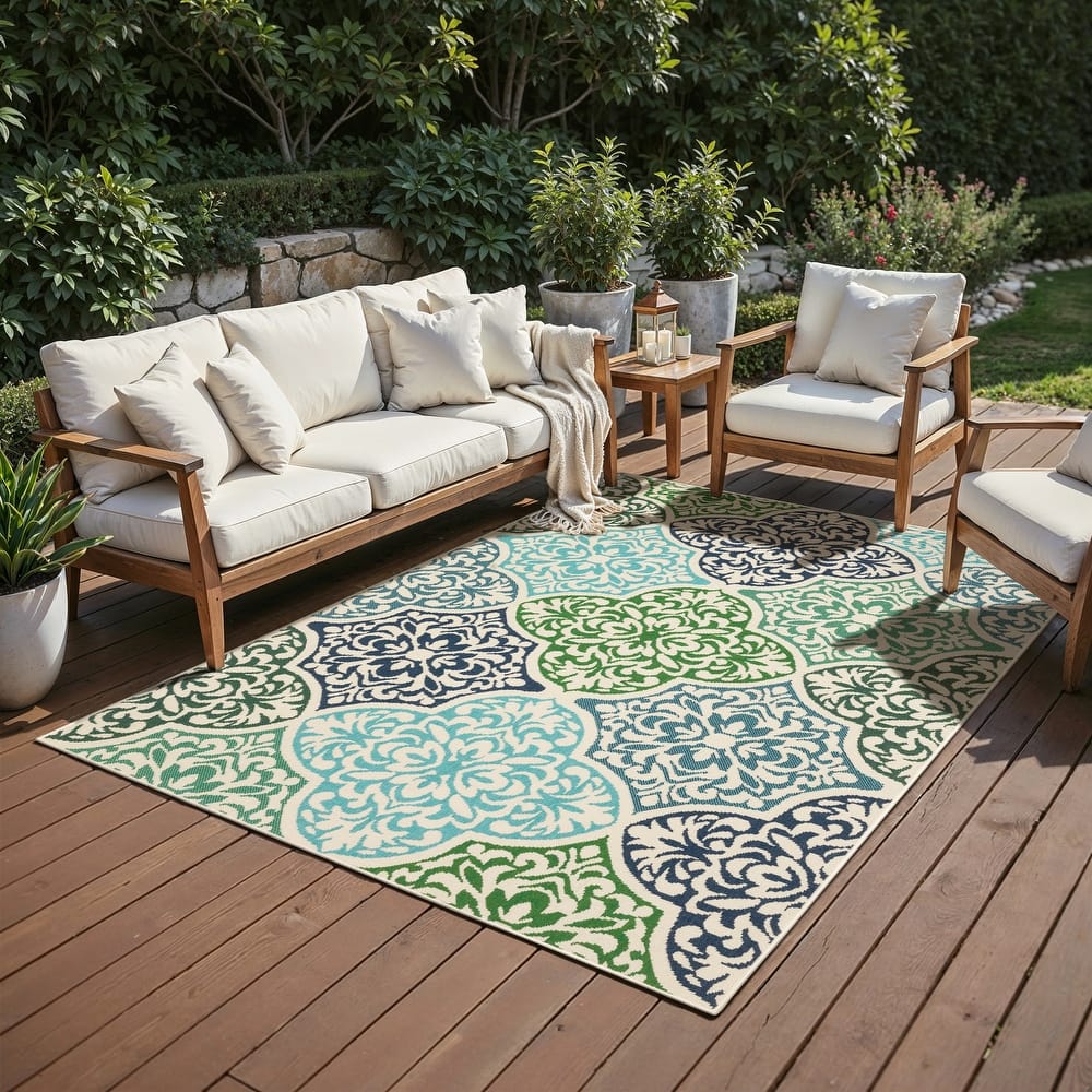 Miramar Moroccan Medallions Blue/ Green Indoor/Outdoor Area Rug-