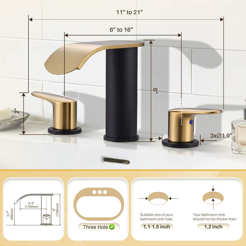 WOWOW 8 in.Double Handle Waterfall Bathroom Faucet with Pop-up Drain