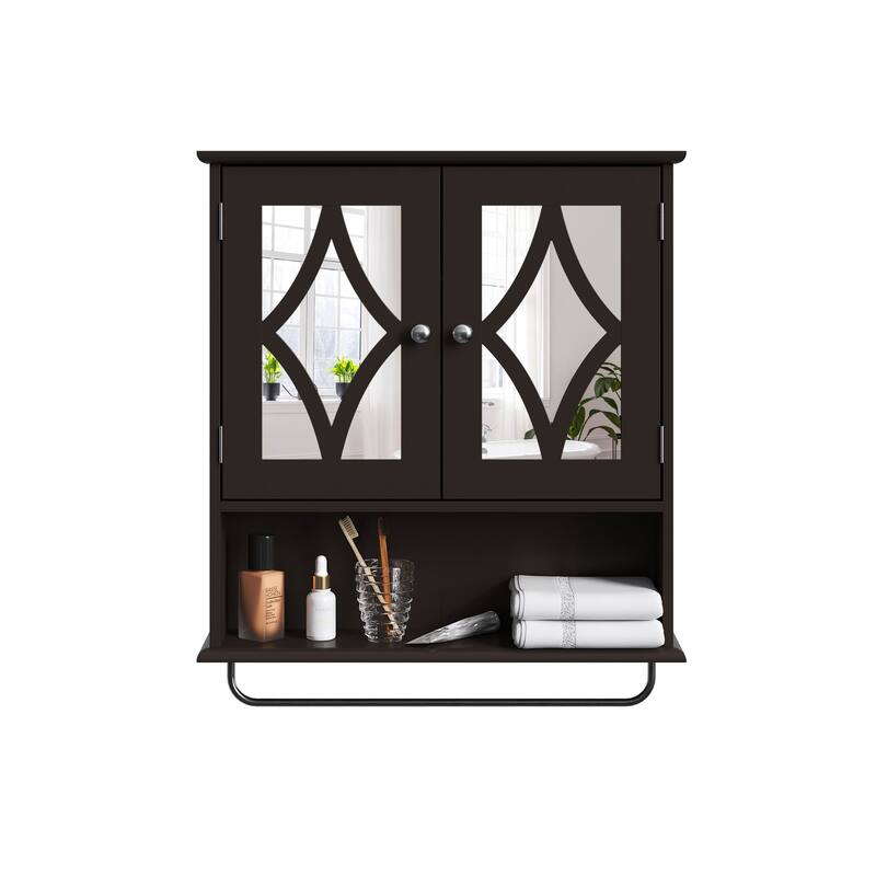 22'' W x 25.6'' H Framed Medicine Cabinet with Mirror & Adjustable Shelves - Brown
