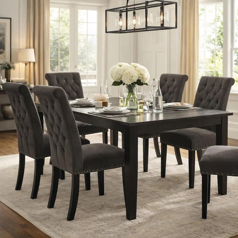 Ali 20 Inch Set of 2 Side Chairs, Brown Rolled Back, Deep Button Tufting