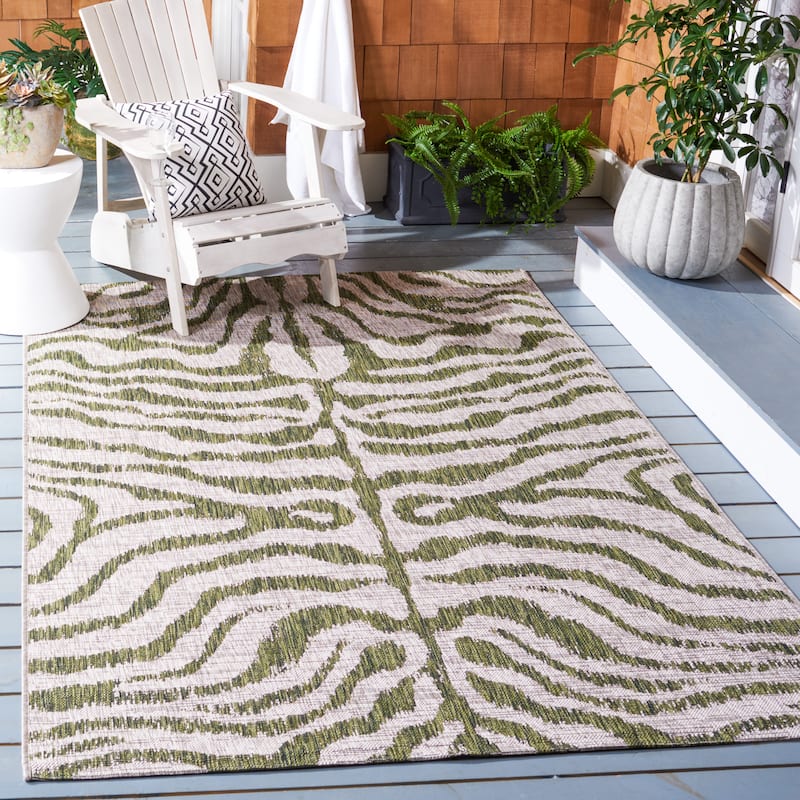 SAFAVIEH Courtyard Kalyonka Indoor/ Outdoor Waterproof Patio Backyard Rug - 6'7" x 9'6" - Grey/Green