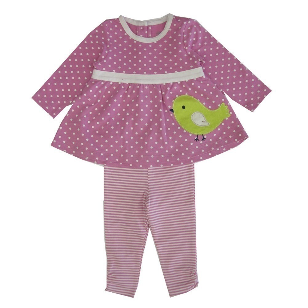 Shop Little Me Baby Girls Pink Green Chick Applique Stripe