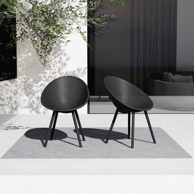 Set of 2 Mid-Century Modern Plastic Dining Chair Plastic Legs with Breathable Perforated Egg Shaped Seat for Indoor/Outdoor Use