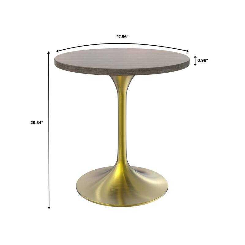 LeisureMod Verve 27" Round Dining Table with MDF Wood TableTop and Brushed Gold Base for Kitchen & Dining Room