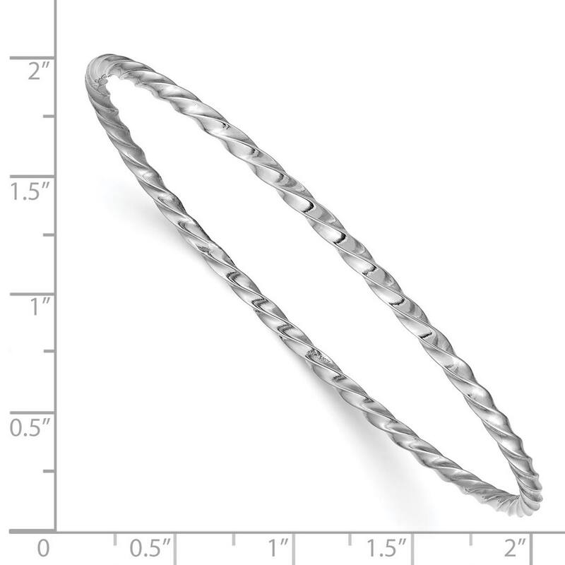 Curata 14k White Gold 8" 2.5mm Wide Twisted Slip-on Bangle Bracelet