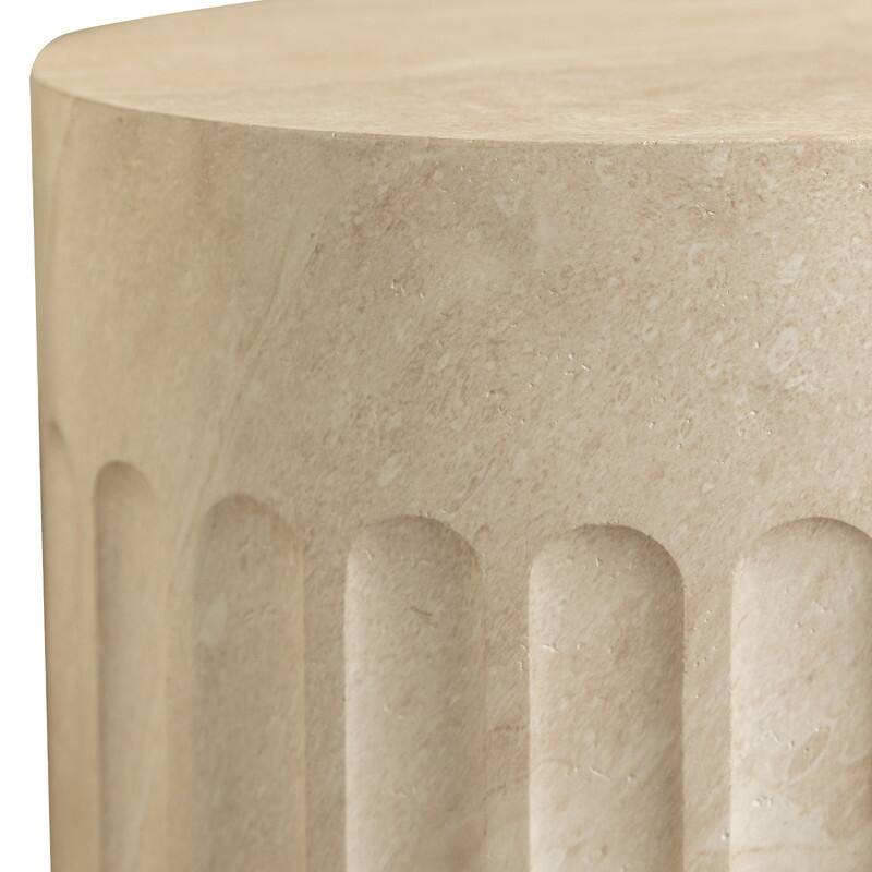 Zenvio Modern Cylindical Marble Side Table with Accent Painted Finish and Vertical Grooves for Living Room, Bedroom or Patio