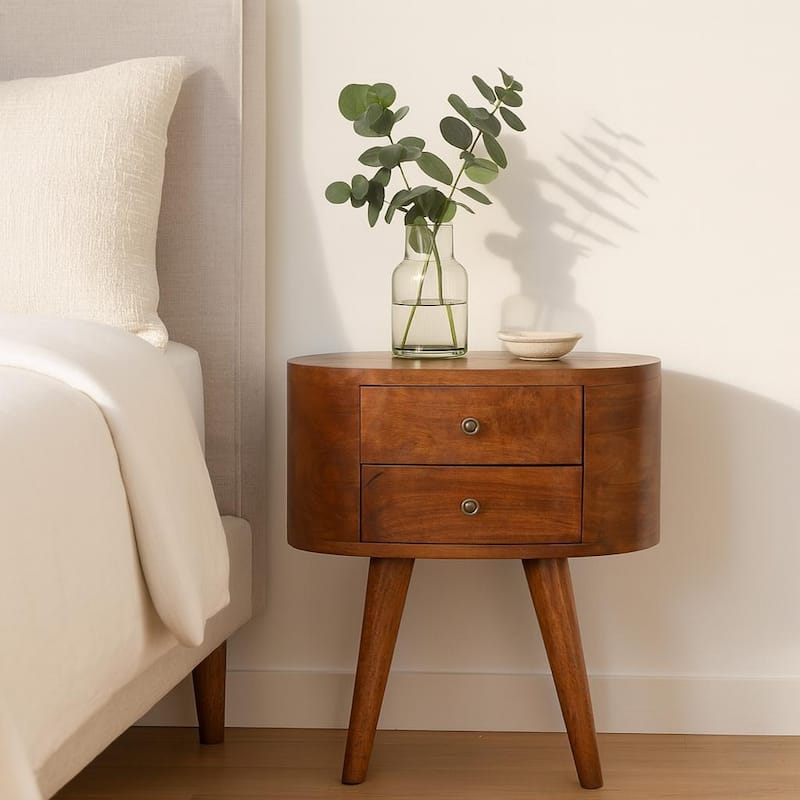 Chestnut Rounded Bedside Table