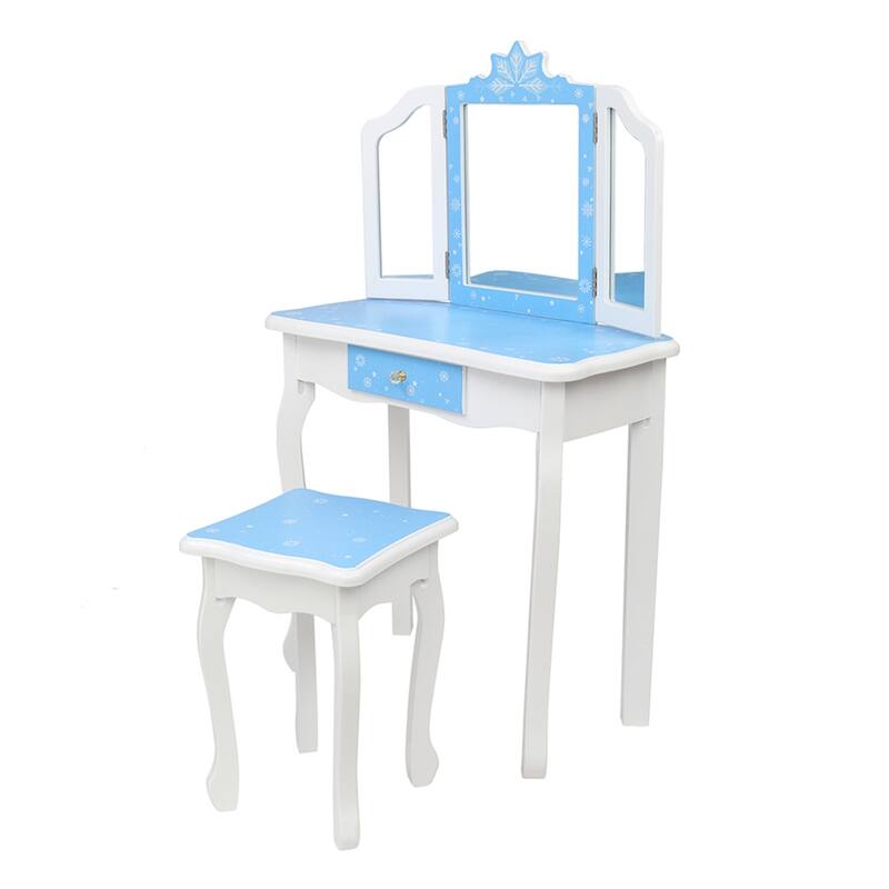 Children's Three-Sided Folding Mirror Dressing Table with Chair