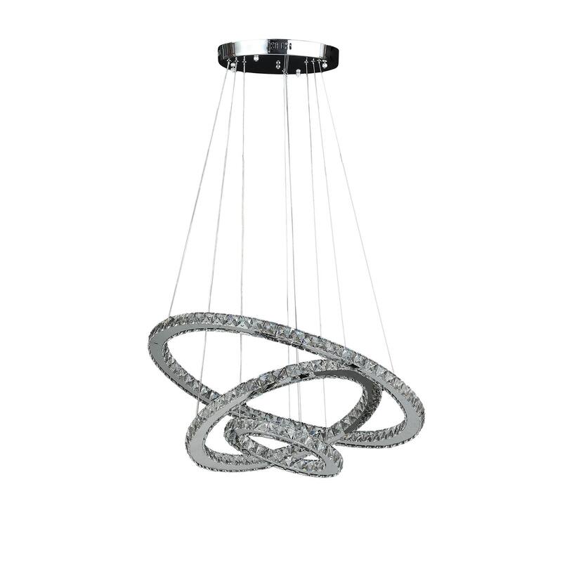 Adjustable 12 to 47 Inch Round Chandelier with Offset Circle Design and Silver Chrome Finish for Modern Décor - 47.2
