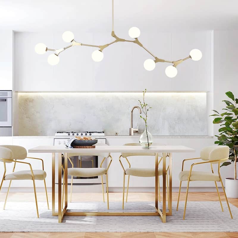 Mid-century 8-light Branch Opal Glass Globe Linear Island Chandelier