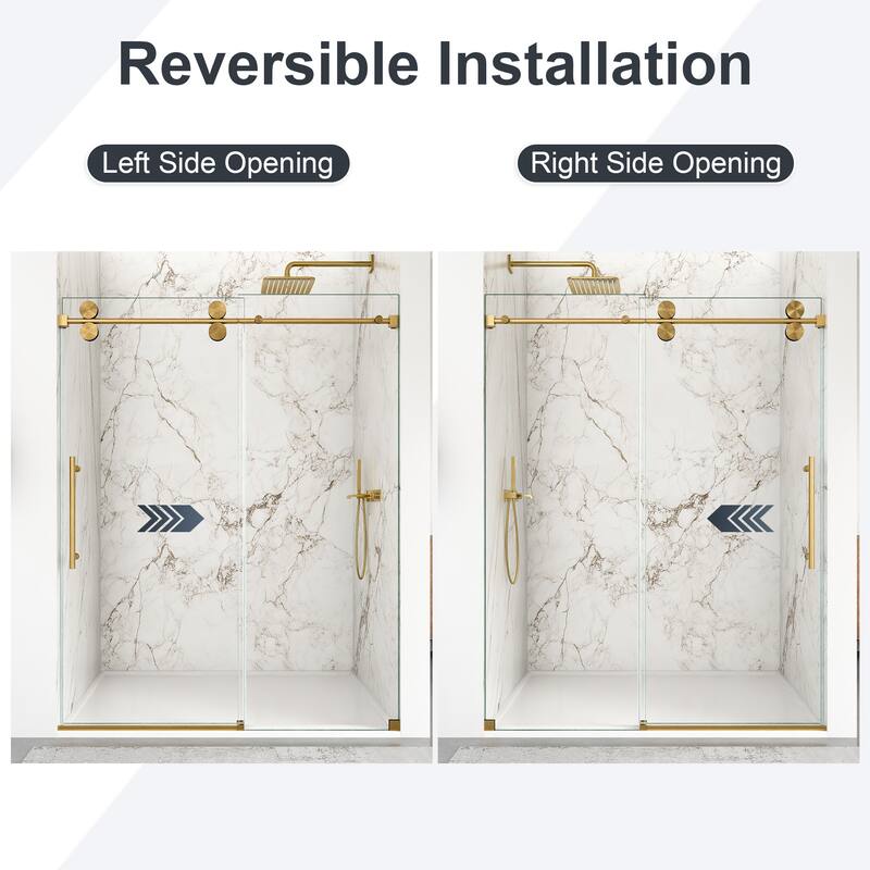 56"-60"W x 72"H Frameless Single Sliding Shower Door - 5/16" (8mm) Clear Tempered Glass