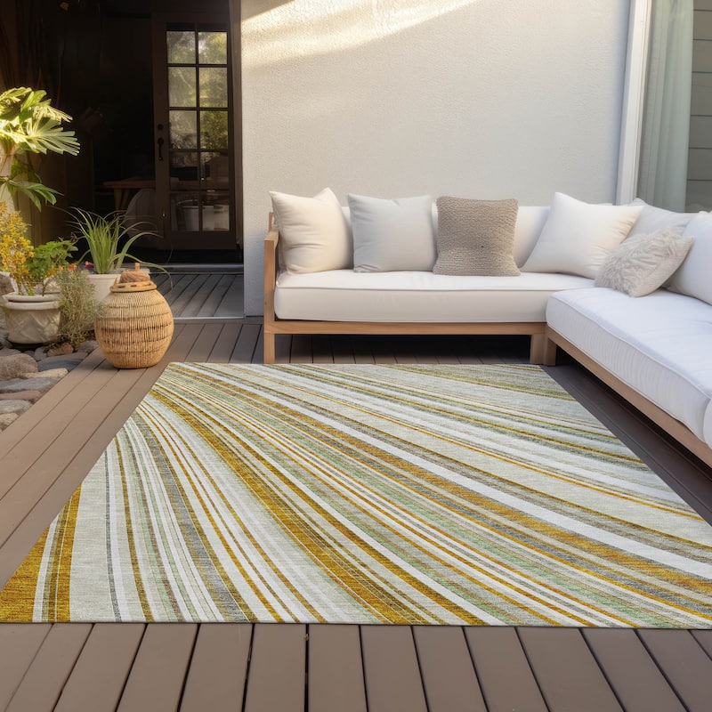 Machine Washable Indoor/ Outdoor Stripe Wave Chantille Rug