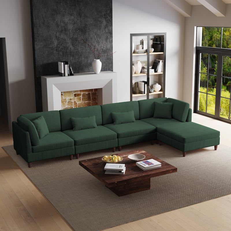 Corduroy Modular Sectional Sofa Set With Ottoman