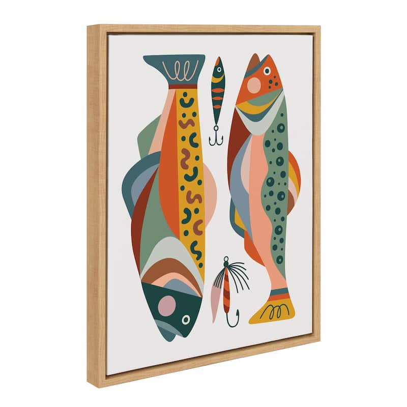 Kate and Laurel Sylvie Gone Fishing Framed Canvas by Rachel Lee - 18x24 - Natural