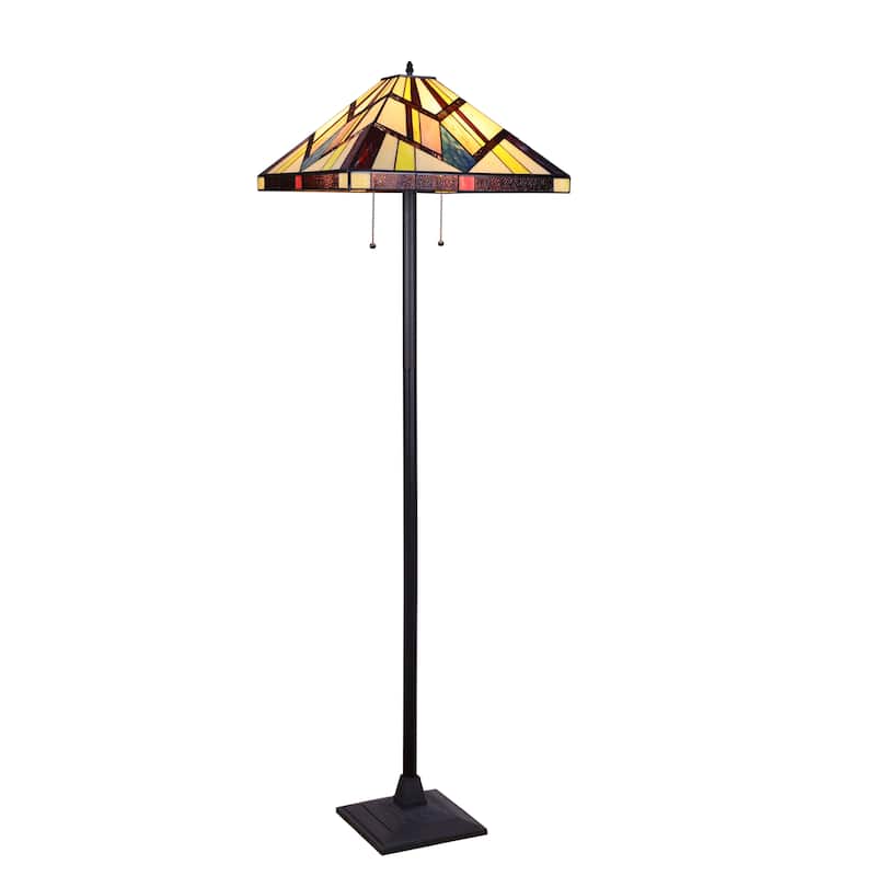 Tiffany-Style Mission Design Blackish Bronze Floor Lamp - Traditional