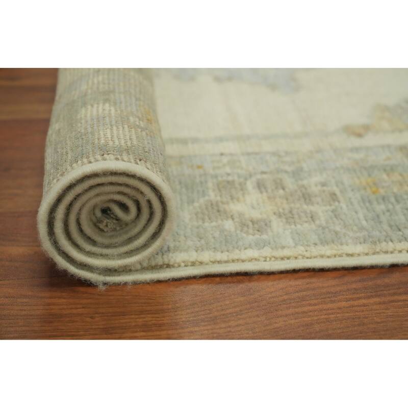 Earth Tone Wool Oushak Vegetable Dye Runner Rug, Floral Geometric Carpet - 13' 4'' X 2' 9''