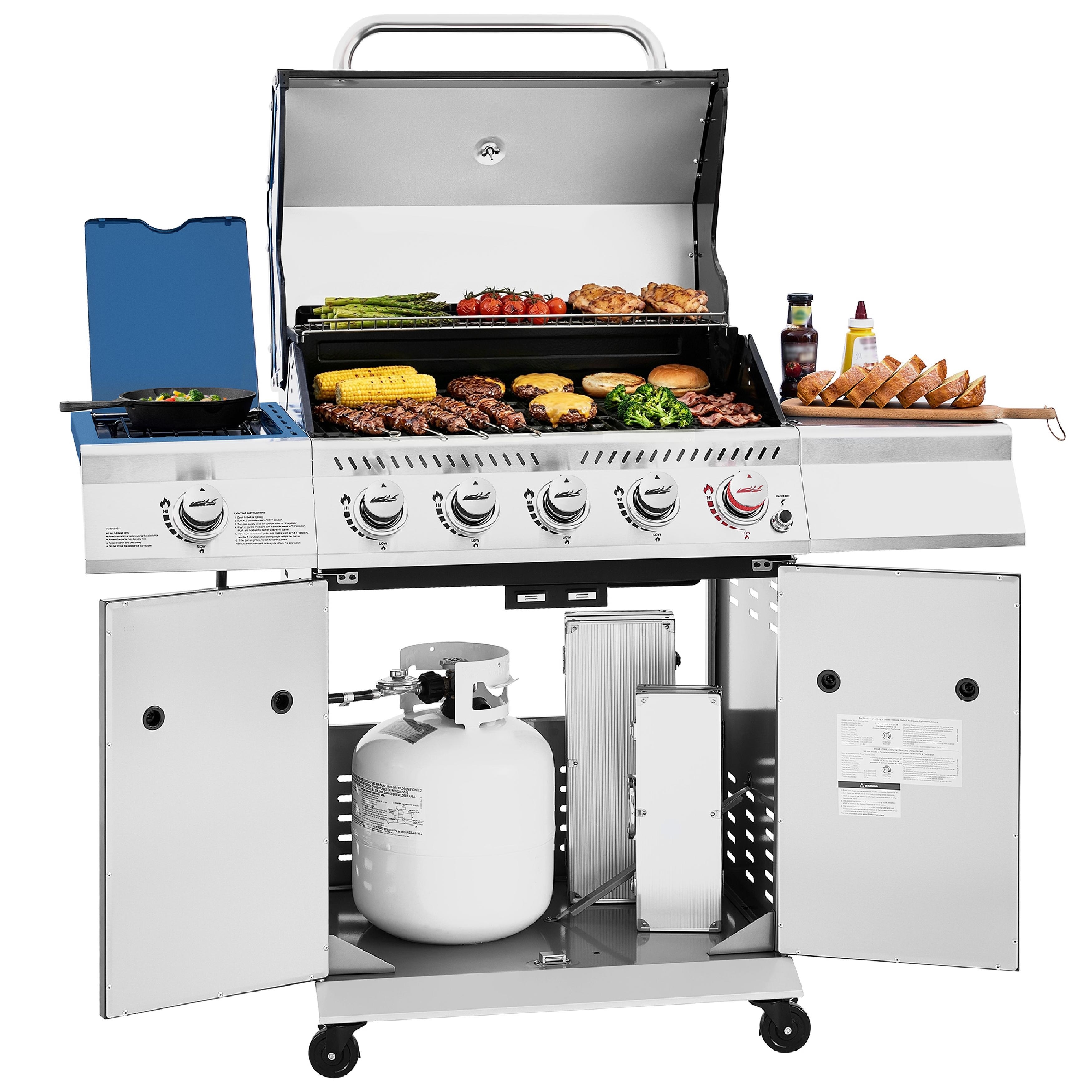 Royal Gourmet 5-Burner BBQ Gas Grill with Side Burner, Sear Burner, Cabinet-Style Grill for Outdoor Backyard BBQ