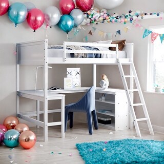 Modern Full Size Loft Bed With Shelves and Desk,No Box Spring Required for Bedroom