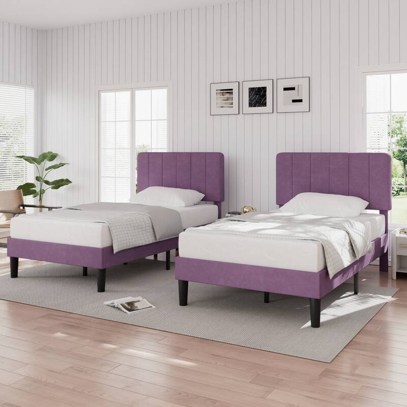 Javlergo Upholstered Platform Bed Frames with Height Adjustable Headboard, Sturdy Wooden Slats/Noise-free